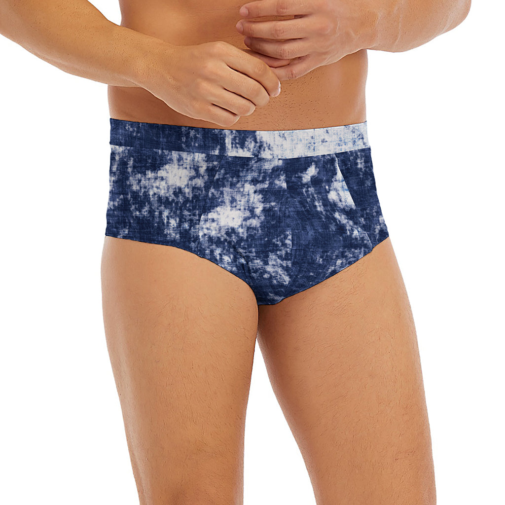 Blue And White Acid Wash Tie Dye Print Men's Briefs