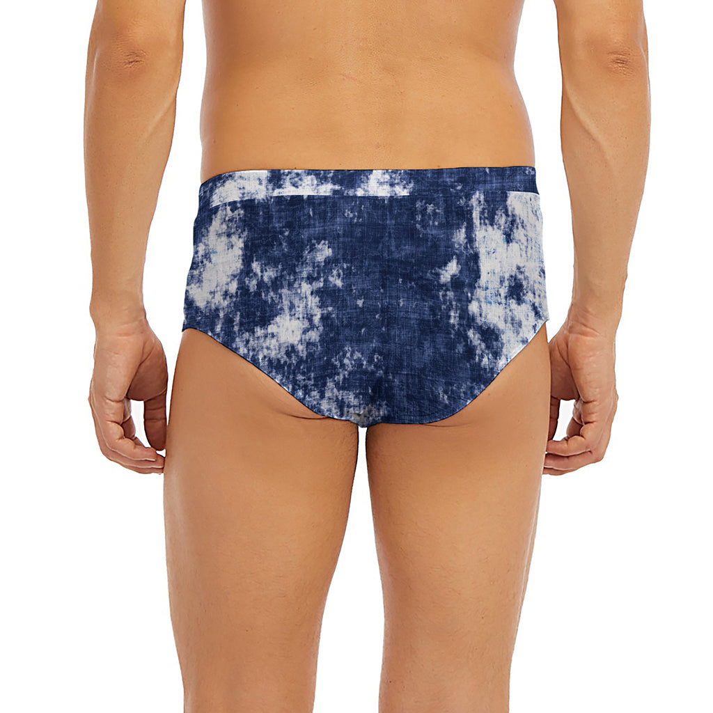 Blue And White Acid Wash Tie Dye Print Men's Briefs
