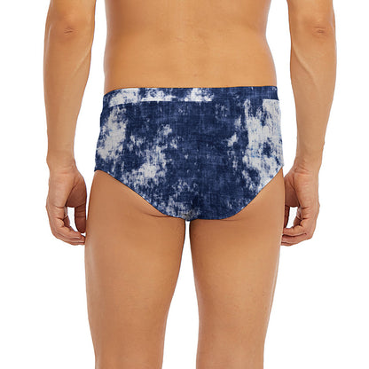 Blue And White Acid Wash Tie Dye Print Men's Briefs