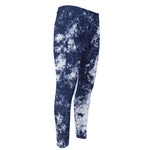 Blue And White Acid Wash Tie Dye Print Men's Compression Pants