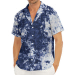 Blue And White Acid Wash Tie Dye Print Men's Deep V-Neck Shirt