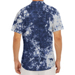 Blue And White Acid Wash Tie Dye Print Men's Deep V-Neck Shirt