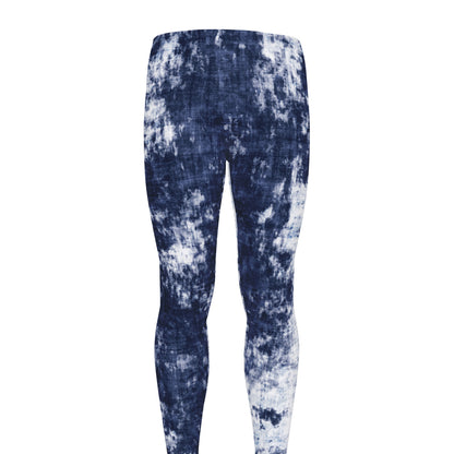 Blue And White Acid Wash Tie Dye Print Men's leggings