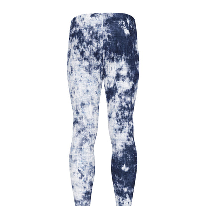 Blue And White Acid Wash Tie Dye Print Men's leggings