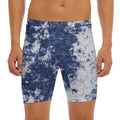 Blue And White Acid Wash Tie Dye Print Men's Long Boxer Briefs