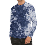 Blue And White Acid Wash Tie Dye Print Men's Long Sleeve Rash Guard