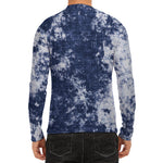 Blue And White Acid Wash Tie Dye Print Men's Long Sleeve Rash Guard