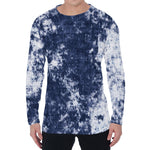 Blue And White Acid Wash Tie Dye Print Men's Long Sleeve T-Shirt