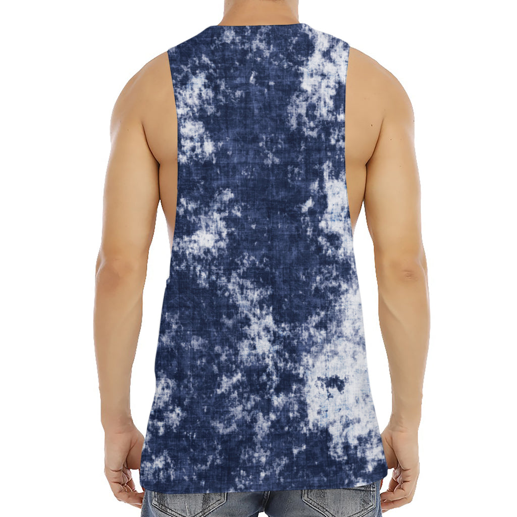 Blue And White Acid Wash Tie Dye Print Men's Muscle Tank Top