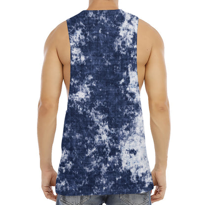 Blue And White Acid Wash Tie Dye Print Men's Muscle Tank Top