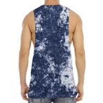 Blue And White Acid Wash Tie Dye Print Men's Muscle Tank Top