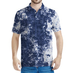 Blue And White Acid Wash Tie Dye Print Men's Polo Shirt