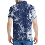 Blue And White Acid Wash Tie Dye Print Men's Polo Shirt