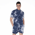 Blue And White Acid Wash Tie Dye Print Men's Romper
