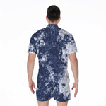 Blue And White Acid Wash Tie Dye Print Men's Rompers