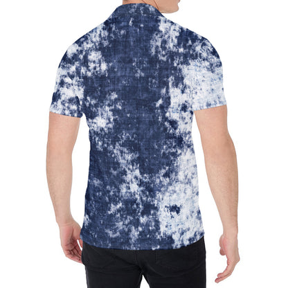 Blue And White Acid Wash Tie Dye Print Men's Shirt