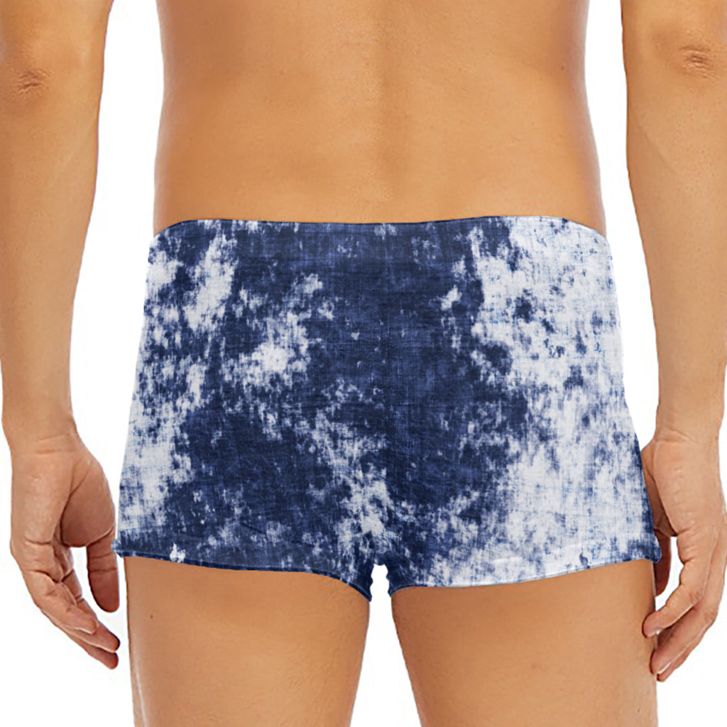 Blue And White Acid Wash Tie Dye Print Men's Short Boxer Briefs