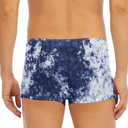 Blue And White Acid Wash Tie Dye Print Men's Short Boxer Briefs