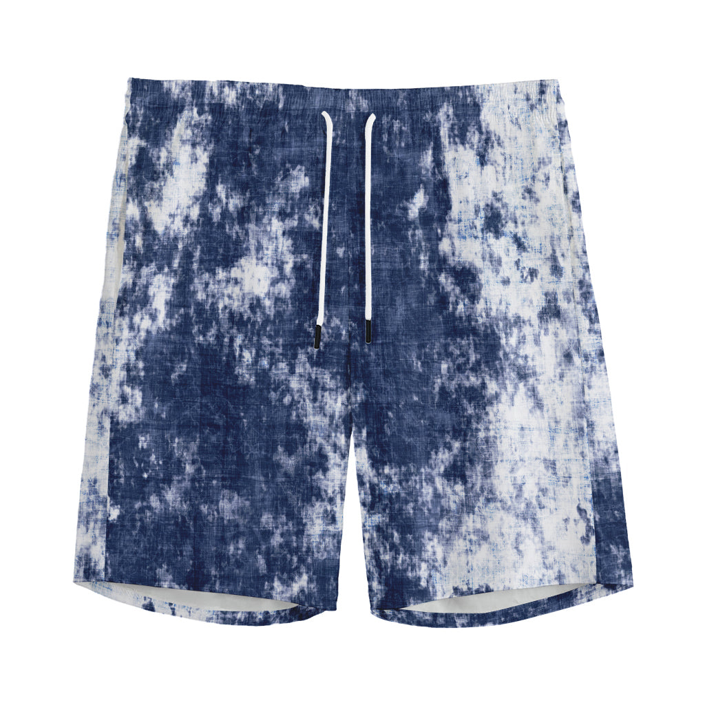Blue And White Acid Wash Tie Dye Print Men's Sports Shorts