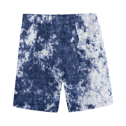 Blue And White Acid Wash Tie Dye Print Men's Sports Shorts