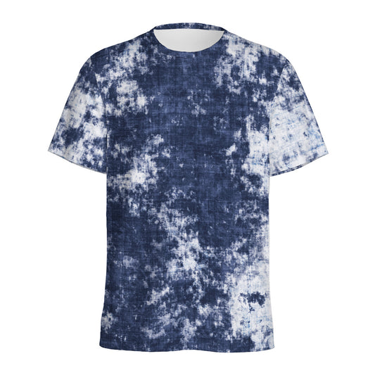 Blue And White Acid Wash Tie Dye Print Men's Sports T-Shirt