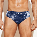 Blue And White Acid Wash Tie Dye Print Men's Swim Briefs
