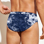 Blue And White Acid Wash Tie Dye Print Men's Swim Briefs