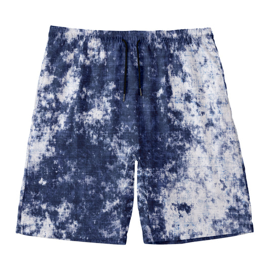Blue And White Acid Wash Tie Dye Print Men's Swim Trunks