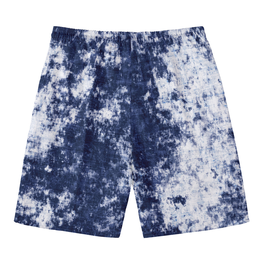 Blue And White Acid Wash Tie Dye Print Men's Swim Trunks