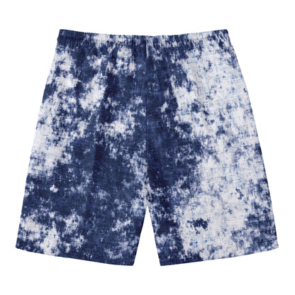 Blue And White Acid Wash Tie Dye Print Men's Swim Trunks