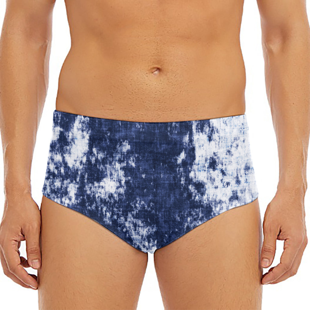 Blue And White Acid Wash Tie Dye Print Men's Triangle Swim Briefs