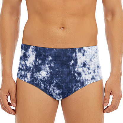 Blue And White Acid Wash Tie Dye Print Men's Triangle Swim Briefs