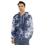 Blue And White Acid Wash Tie Dye Print Men's Velvet Pullover Hoodie