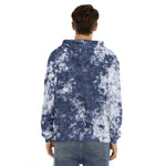 Blue And White Acid Wash Tie Dye Print Men's Velvet Pullover Hoodie