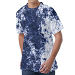 Blue And White Acid Wash Tie Dye Print Men's Velvet T-Shirt
