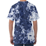 Blue And White Acid Wash Tie Dye Print Men's Velvet T-Shirt
