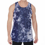 Blue And White Acid Wash Tie Dye Print Men's Velvet Tank Top