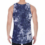 Blue And White Acid Wash Tie Dye Print Men's Velvet Tank Top
