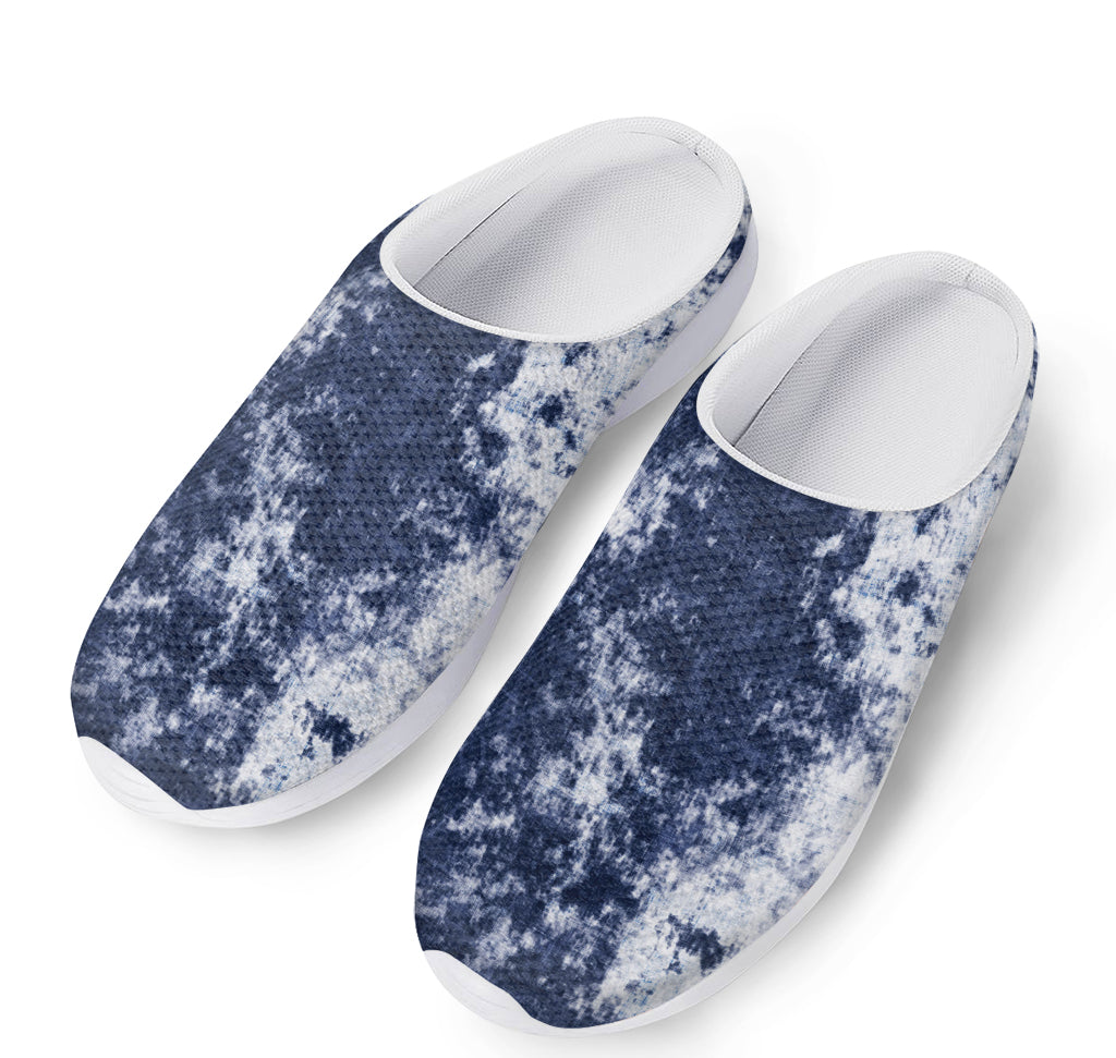 Blue And White Acid Wash Tie Dye Print Mesh Casual Shoes