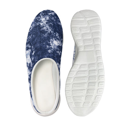 Blue And White Acid Wash Tie Dye Print Mesh Casual Shoes