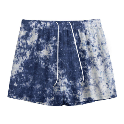 Blue And White Acid Wash Tie Dye Print Mesh Shorts