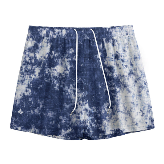 Blue And White Acid Wash Tie Dye Print Mesh Shorts