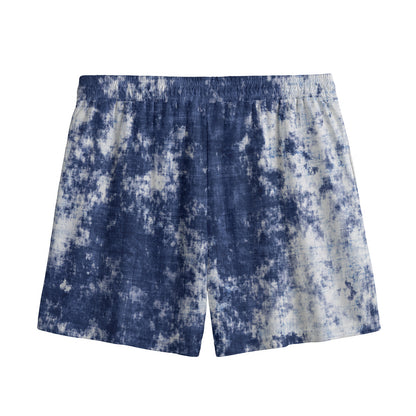 Blue And White Acid Wash Tie Dye Print Mesh Shorts