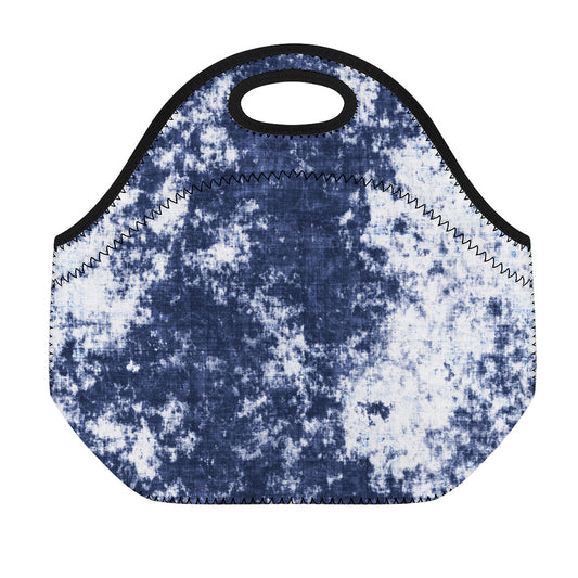 Blue And White Acid Wash Tie Dye Print Neoprene Lunch Bag