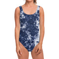Blue And White Acid Wash Tie Dye Print One Piece Swimsuit