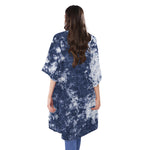 Blue And White Acid Wash Tie Dye Print Open Front Beach Cover Up