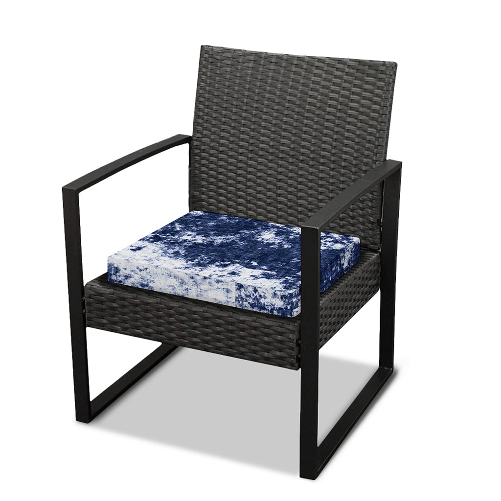 Blue And White Acid Wash Tie Dye Print Outdoor Seat Cushion Cover