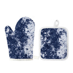 Blue And White Acid Wash Tie Dye Print Oven Mitt And Pot Holder Set
