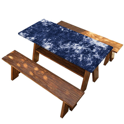 Blue And White Acid Wash Tie Dye Print Picnic Table Cover