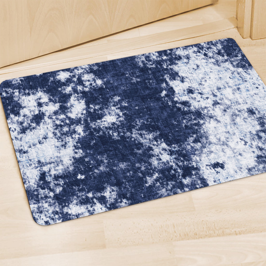 Blue And White Acid Wash Tie Dye Print Polyester Doormat
